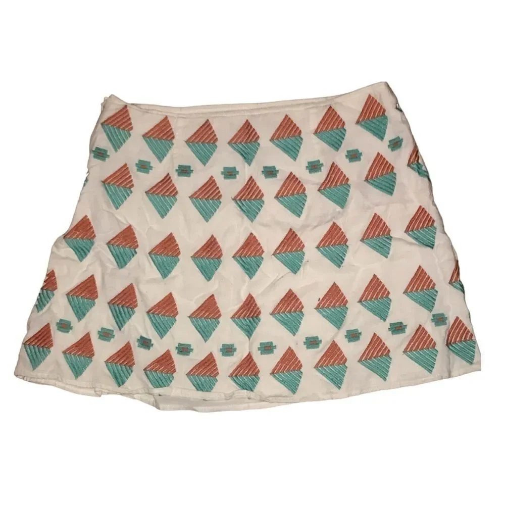 THML White Orange & Turquoise Embroidered Skirt